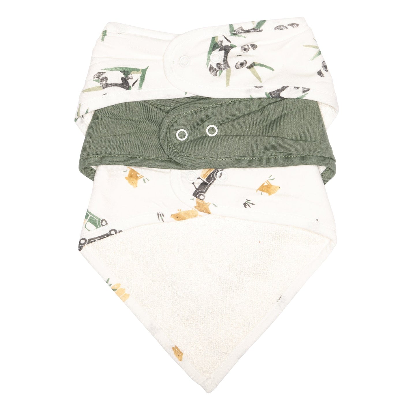 Bamboo bibs pack (3) - Pandas, Green & Prairies