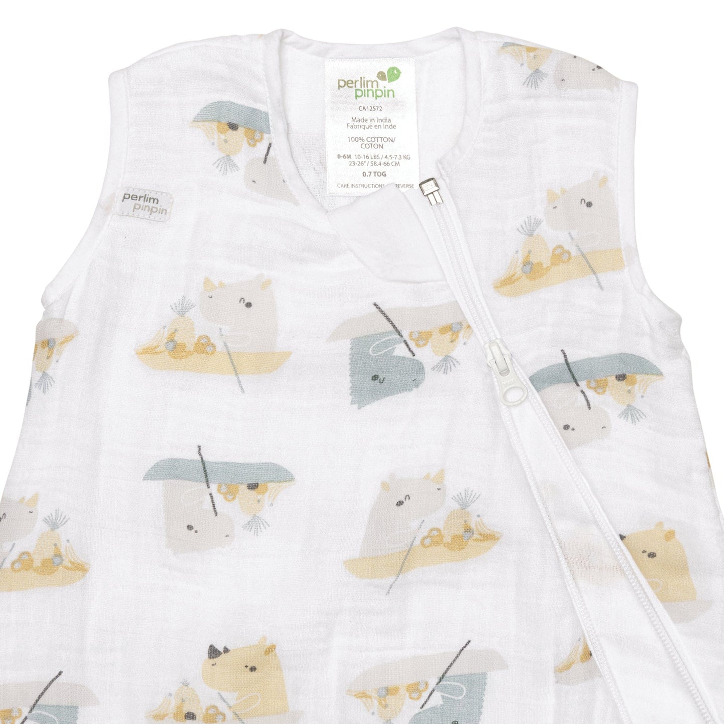 Cotton muslin sleep sack - Rhinos (0.7 tog)