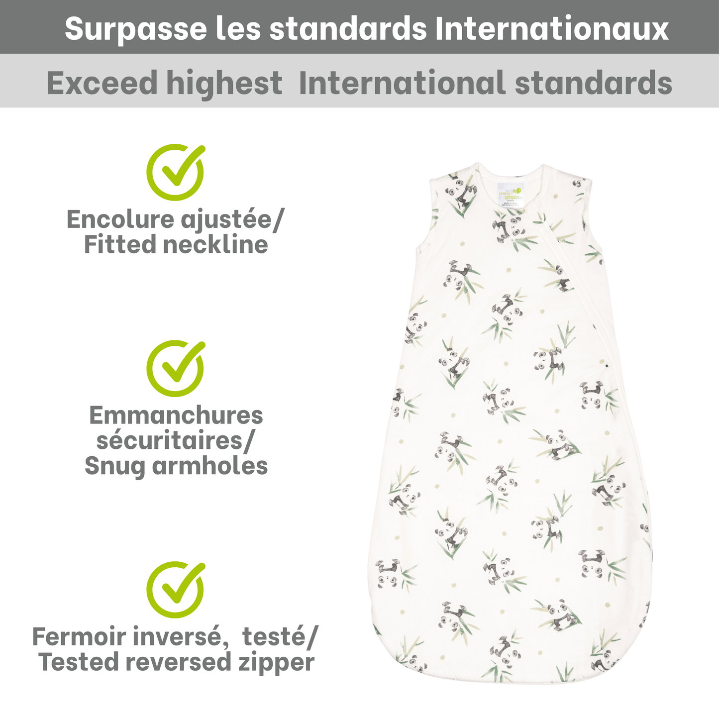 Quilted bamboo sleep sack - Pandas (2.5 togs)