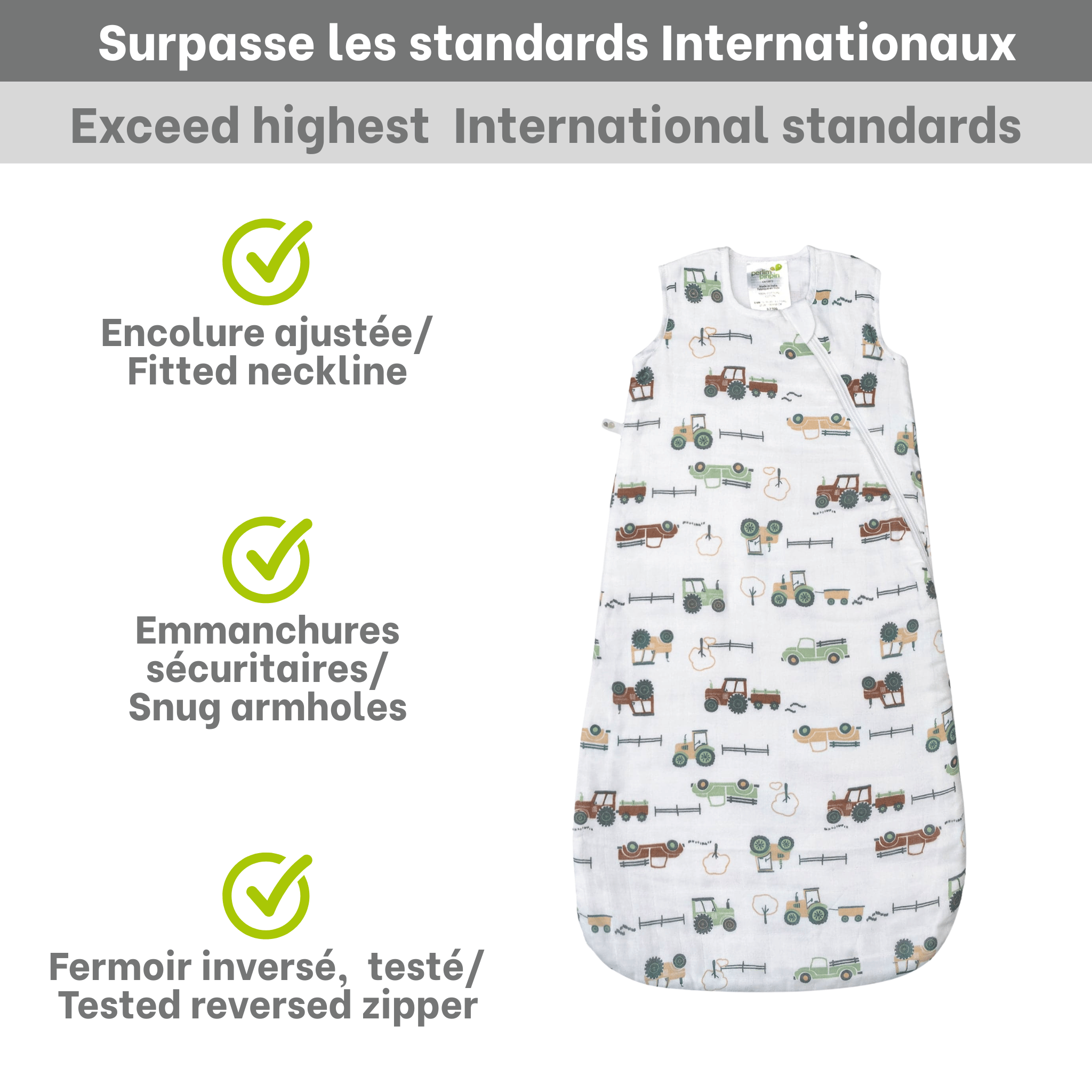 Cotton muslin sleep sack - Tractors (0.7 tog)