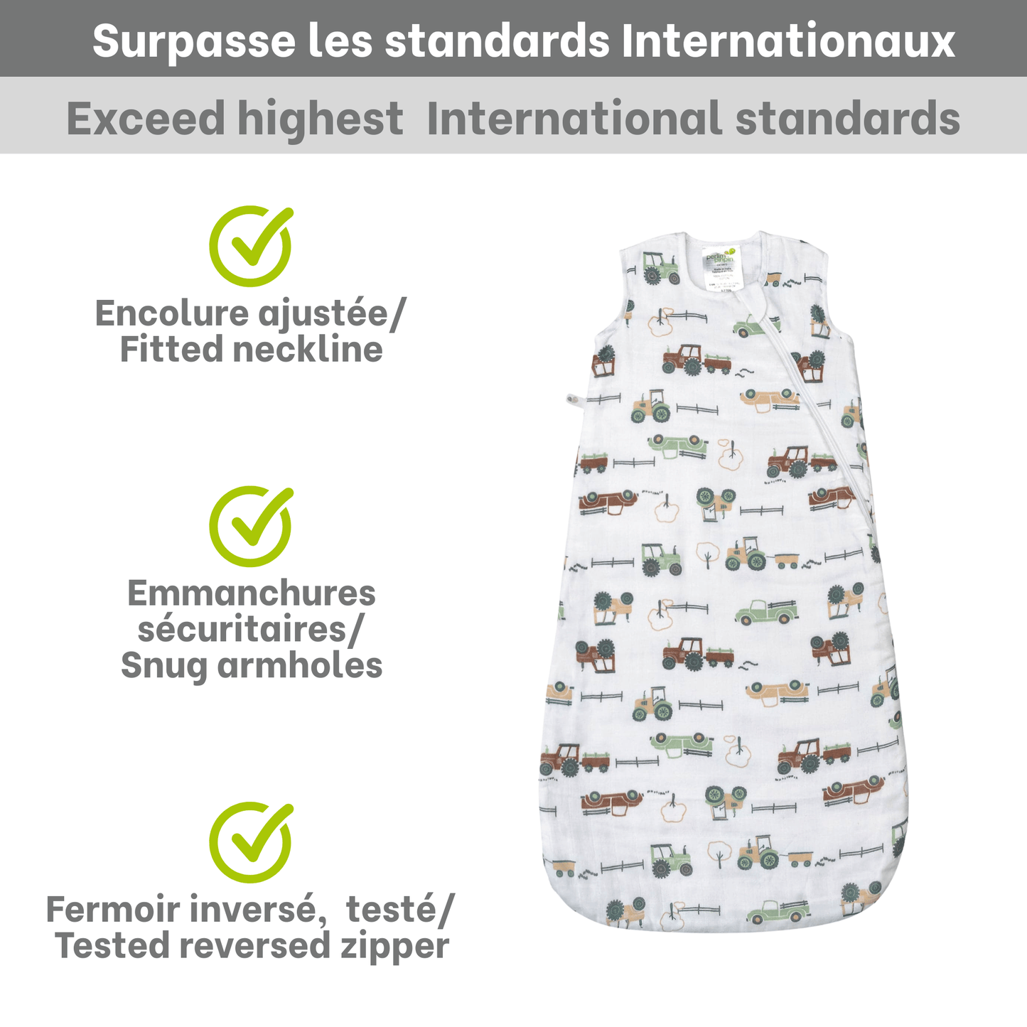Cotton muslin sleep sack - Tractors (0.7 tog)