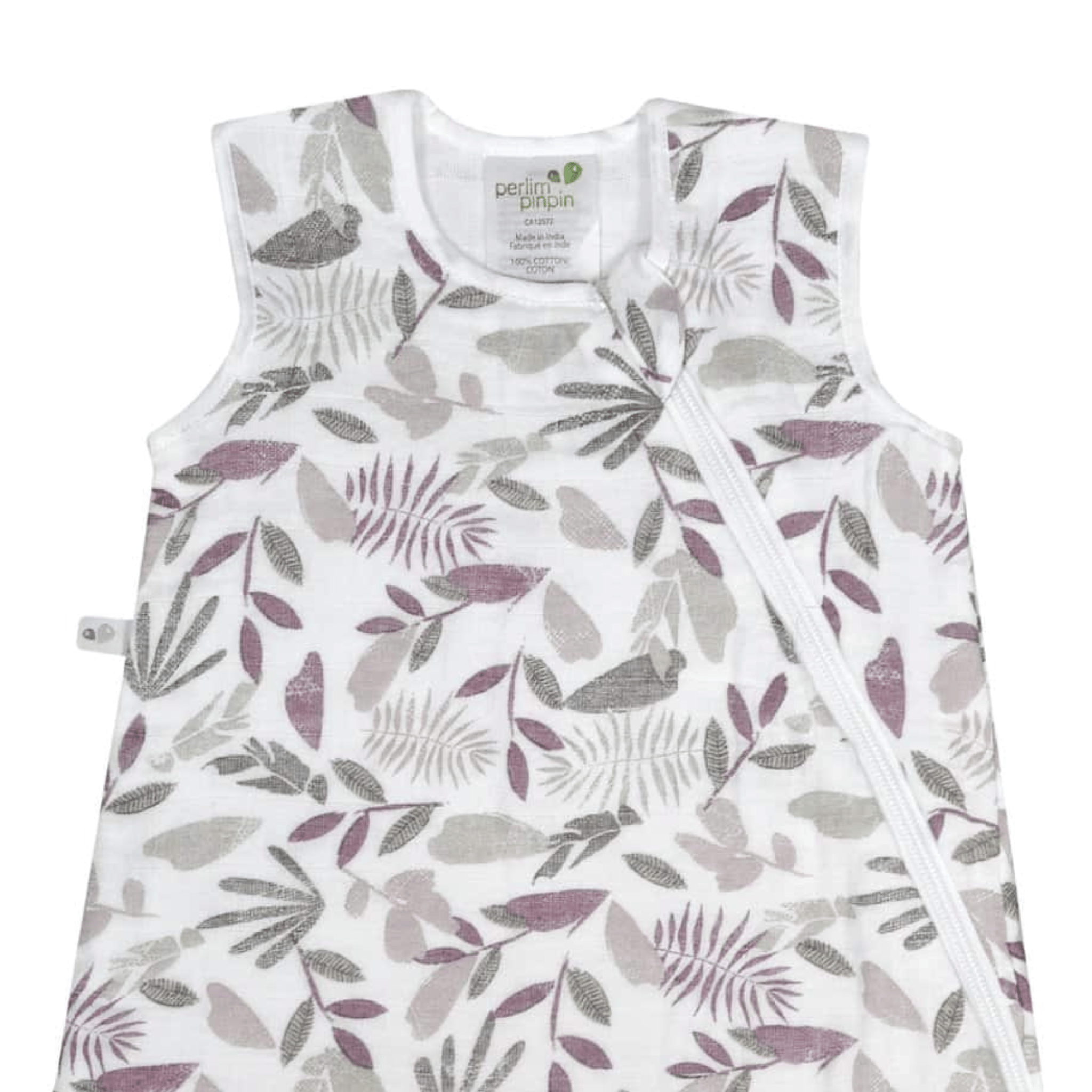 Sac de nuit mousseline de coton - feuilles prunes (0.7 tog)