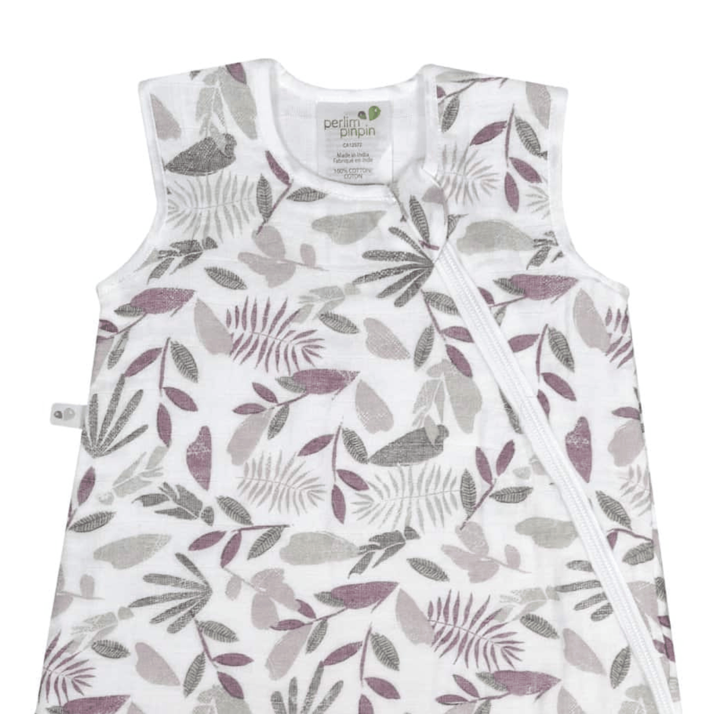Sac de nuit mousseline de coton - feuilles prunes (0.7 tog)