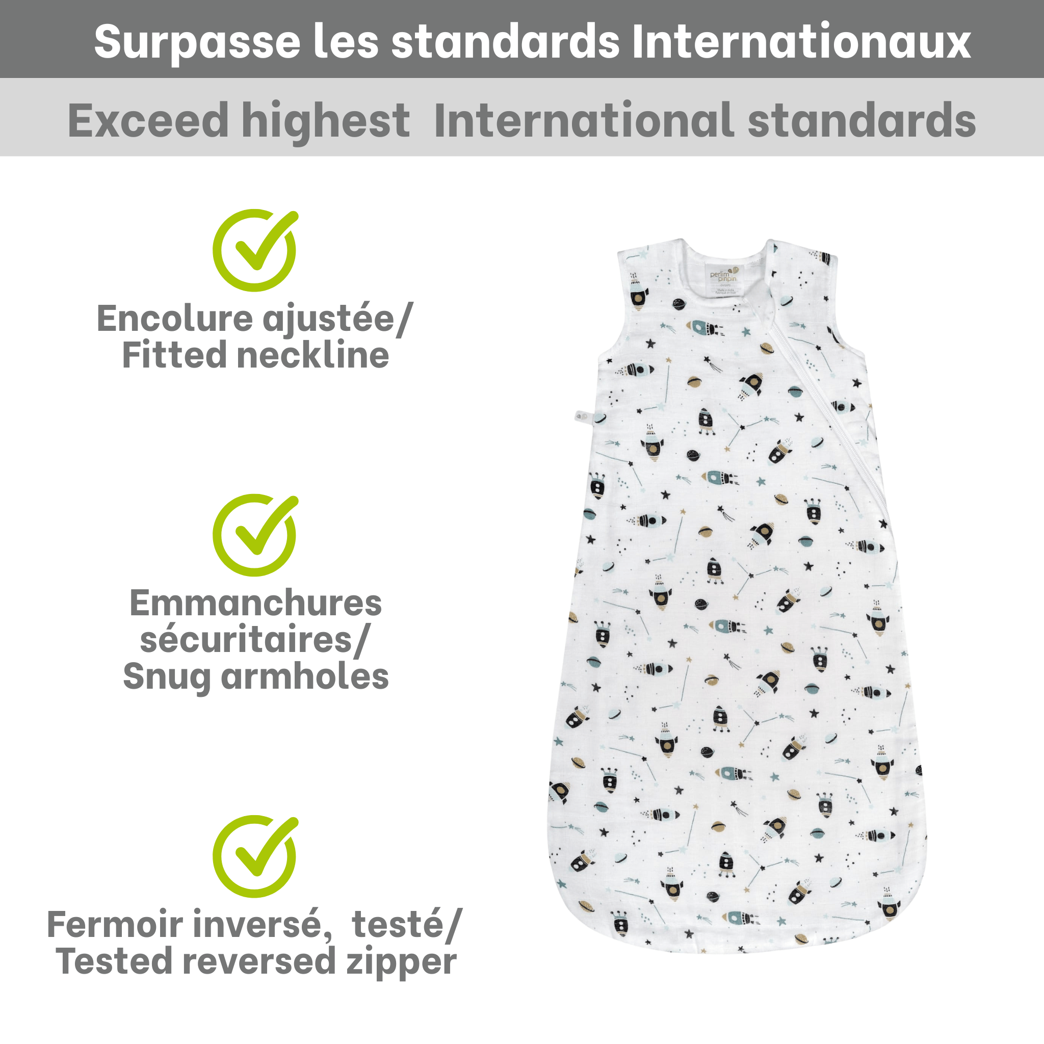 Sac de nuit mousseline de coton - fusées (0.7 tog)