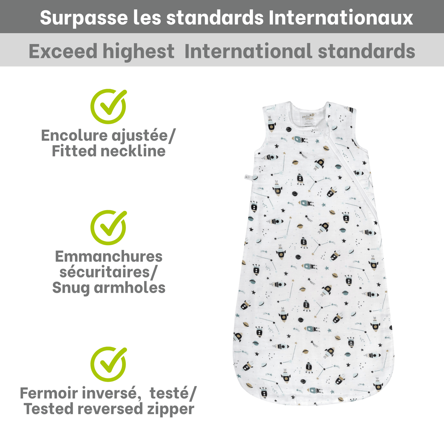 Sac de nuit mousseline de coton - fusées (0.7 tog)