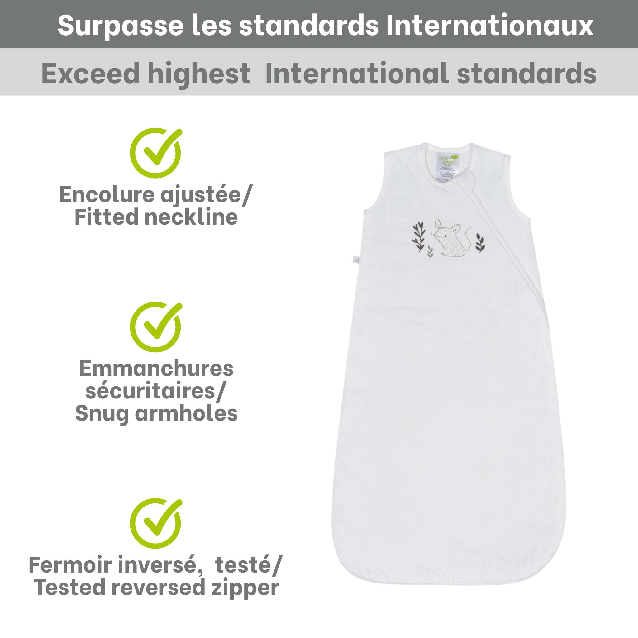 Quilted cotton sleep sack - Ivory Mouse (1.0 tog)