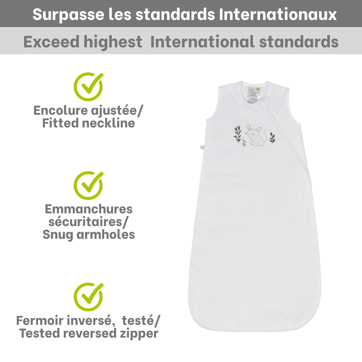 Quilted cotton sleep sack - Ivory Mouse (1.0 tog)
