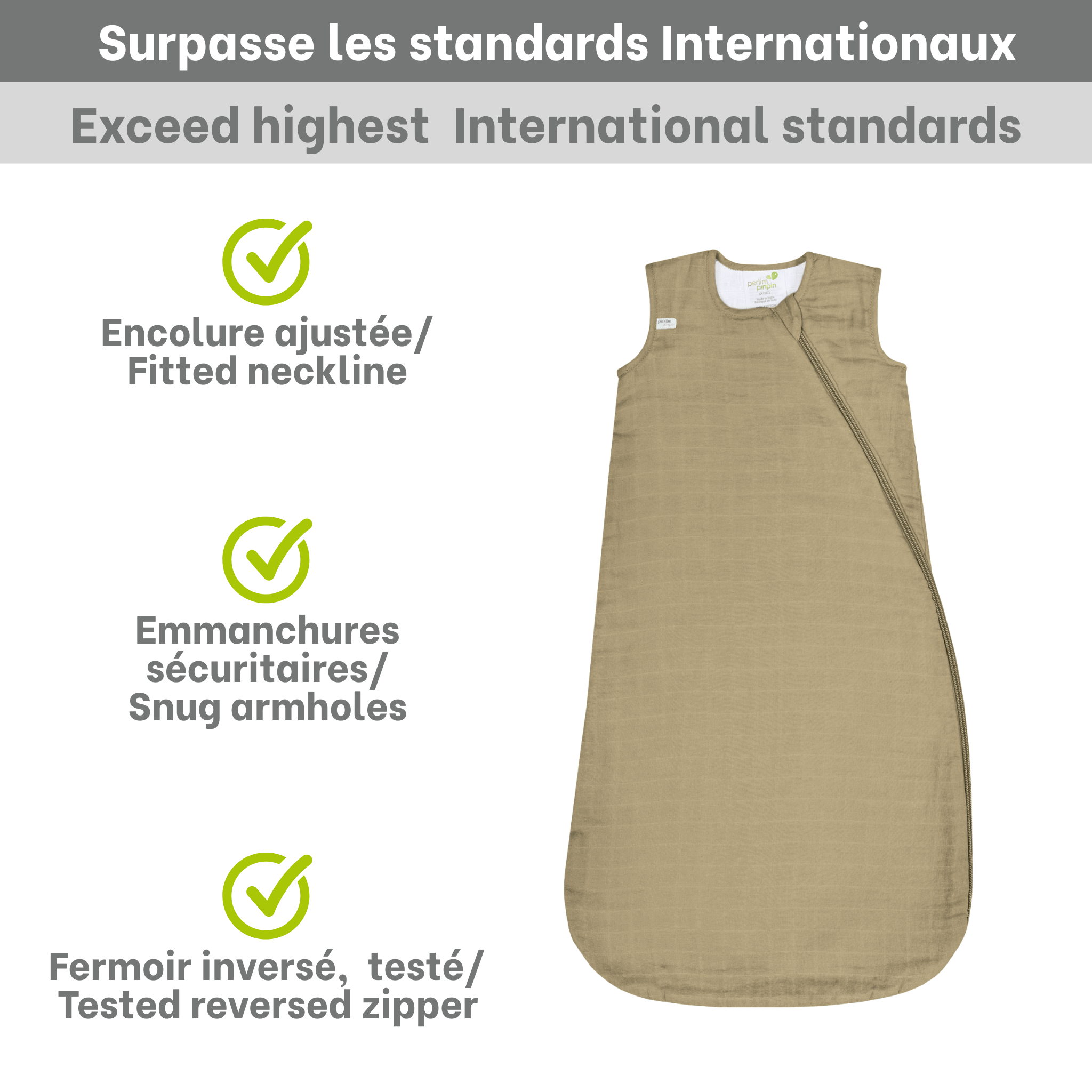 Cotton muslin sleep sack - Sand (0.7 tog)