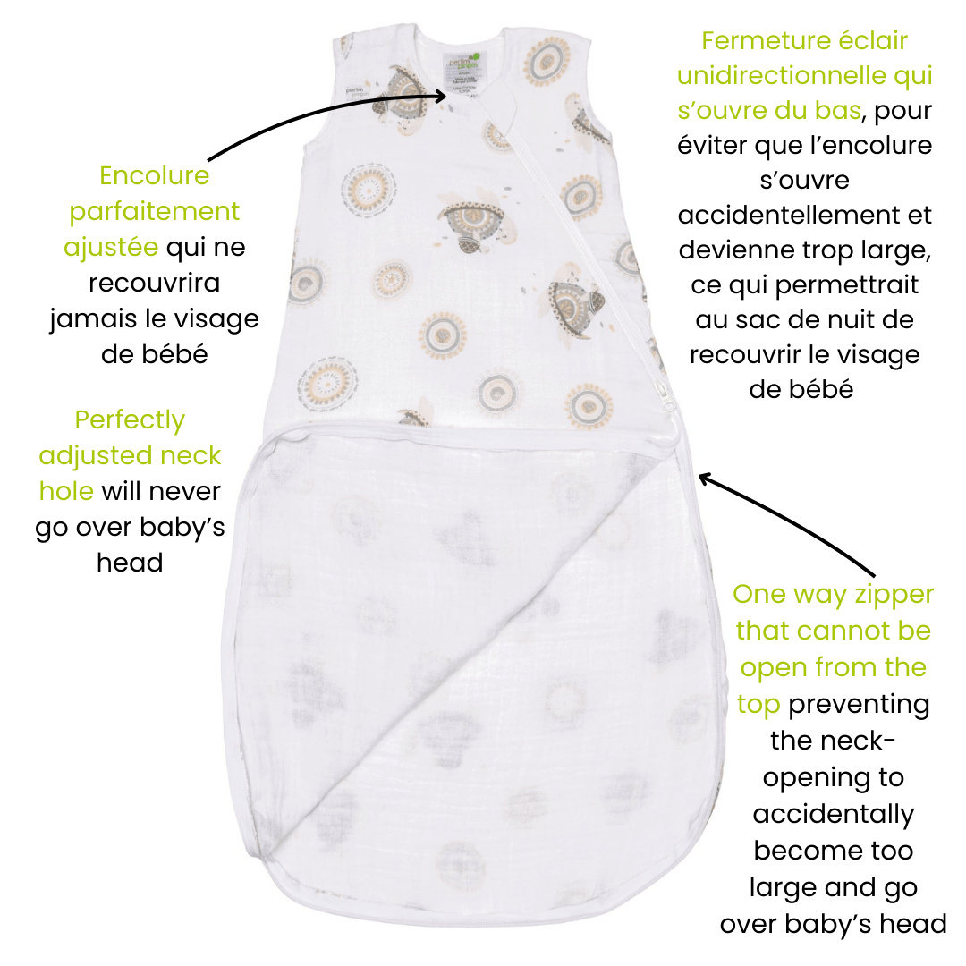 Cotton muslin sleep sack - Turtles (0.7 tog)