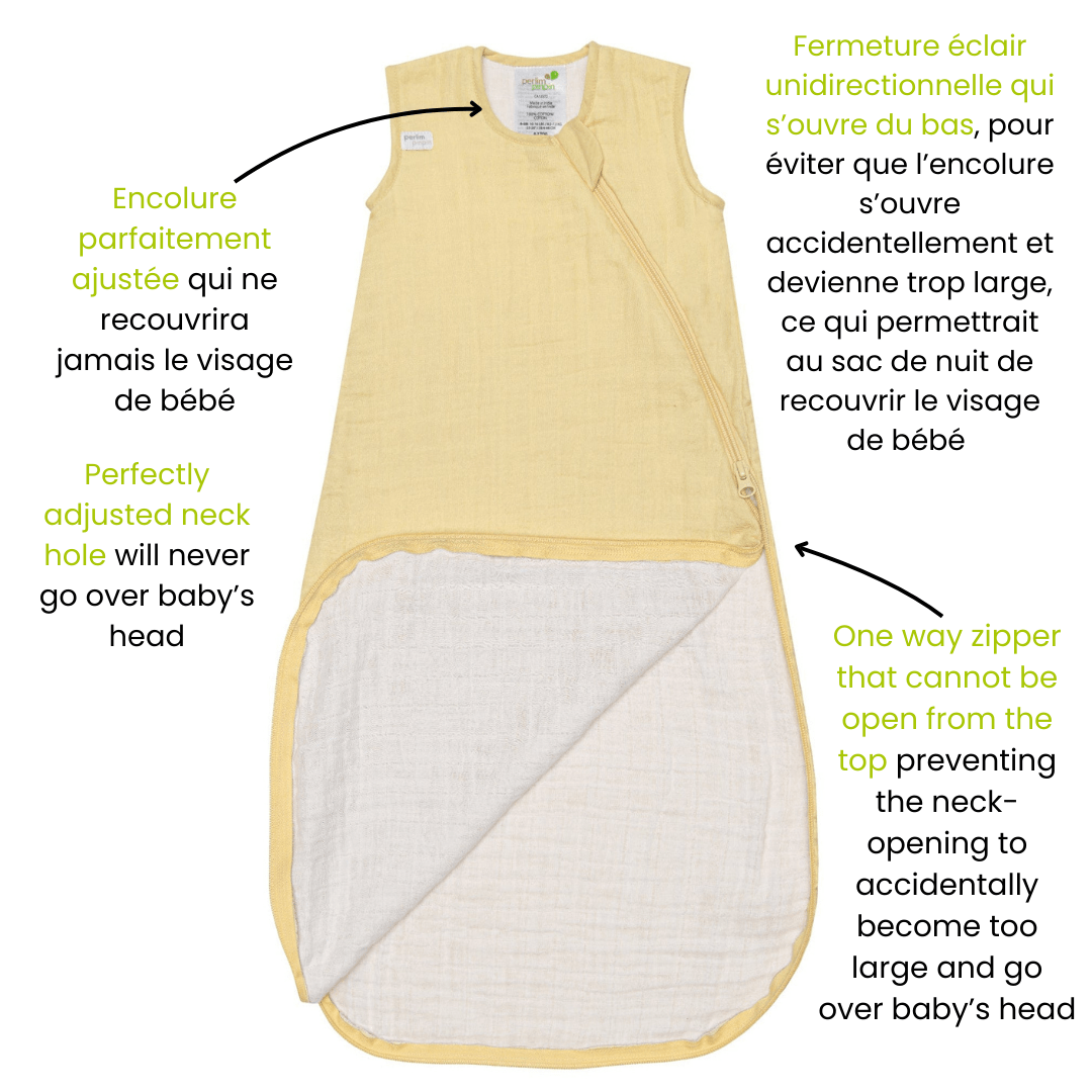 Cotton muslin sleep sack - Lemon (0.7 tog)