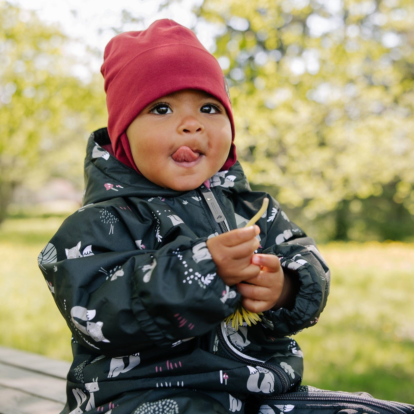 Cotton beanie with ears - Raspberry