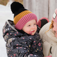 Tuque d'hiver avec pompon détachable et cordon - Noir, Toffee & Punch