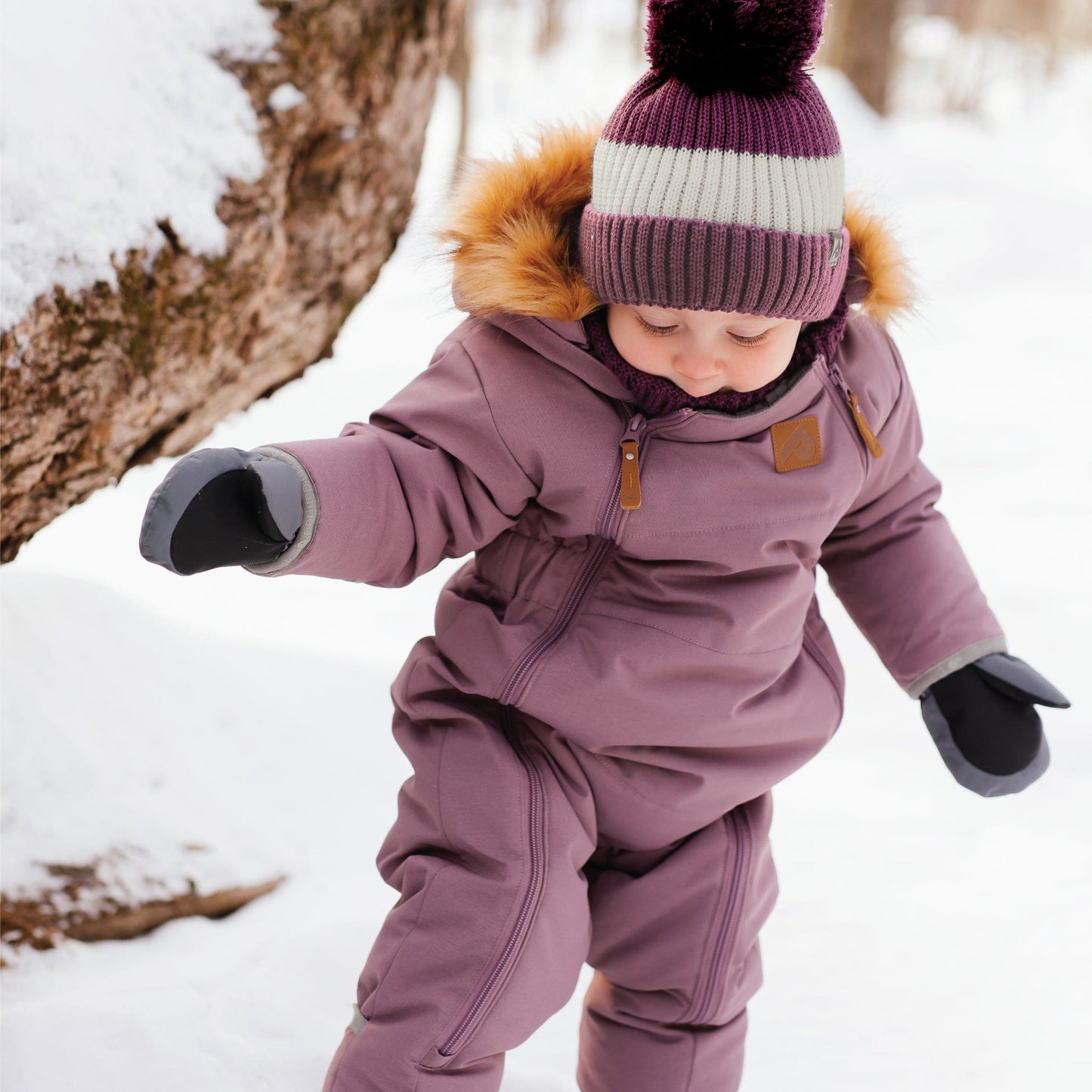 Tuque d'hiver avec pompon détachable et cordon - Shiraz, Crème & Blush