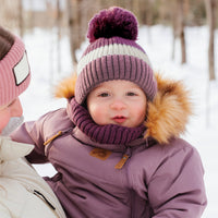 Acrylic hat with fleece lining and ears - Shiraz/Cream/Blush