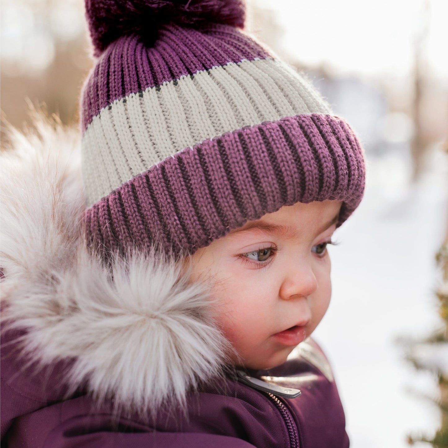 Tuque d'hiver avec pompon détachable et cordon - Shiraz, Crème & Blush