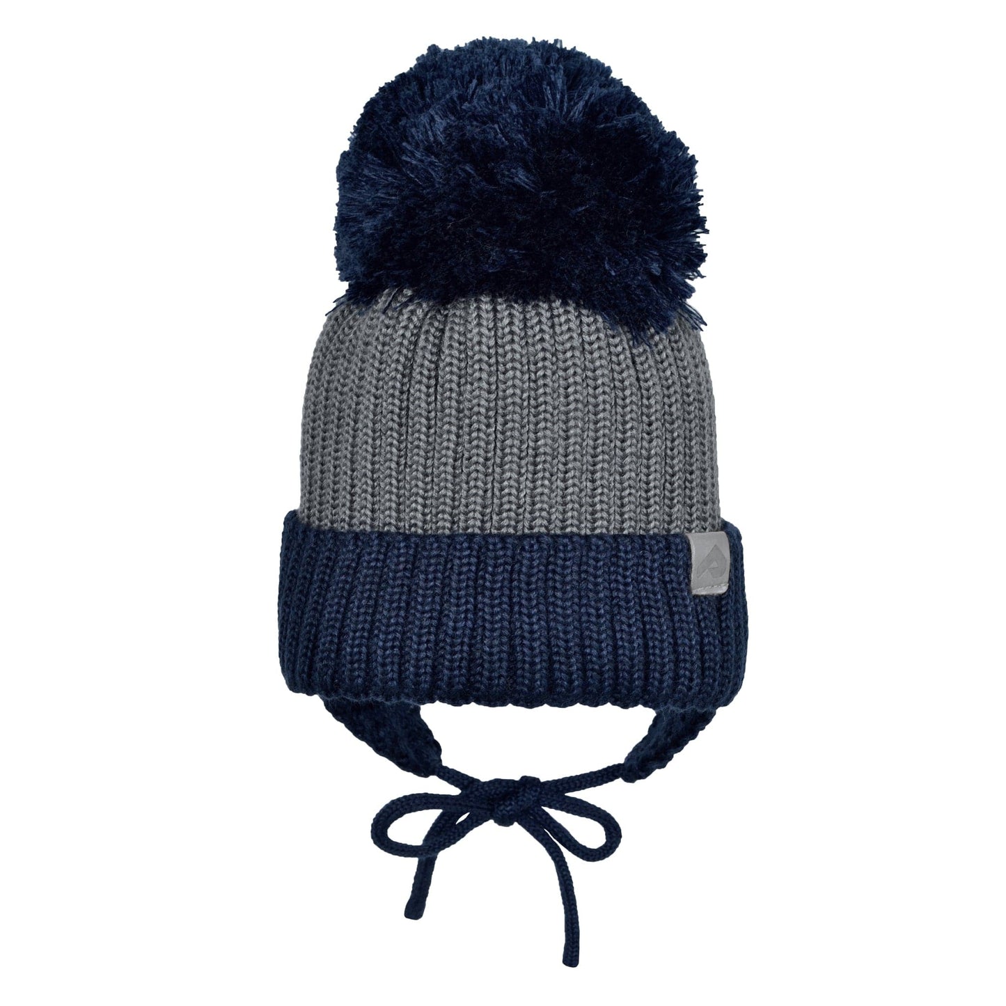 Tuque d'hiver avec pompon détachable et cordon - Gris & Marine