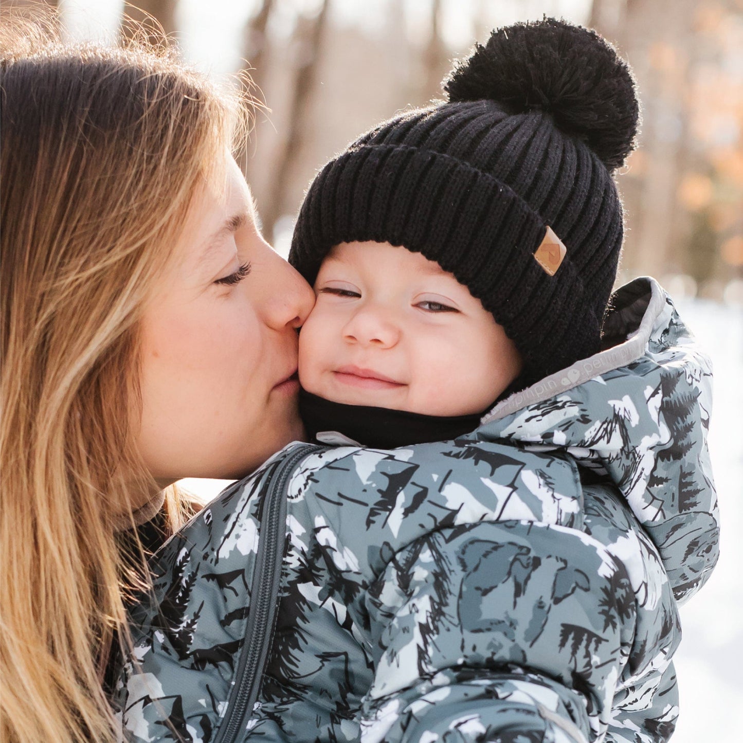 Tuque d'hiver avec pompon détachable et cordon - Noir