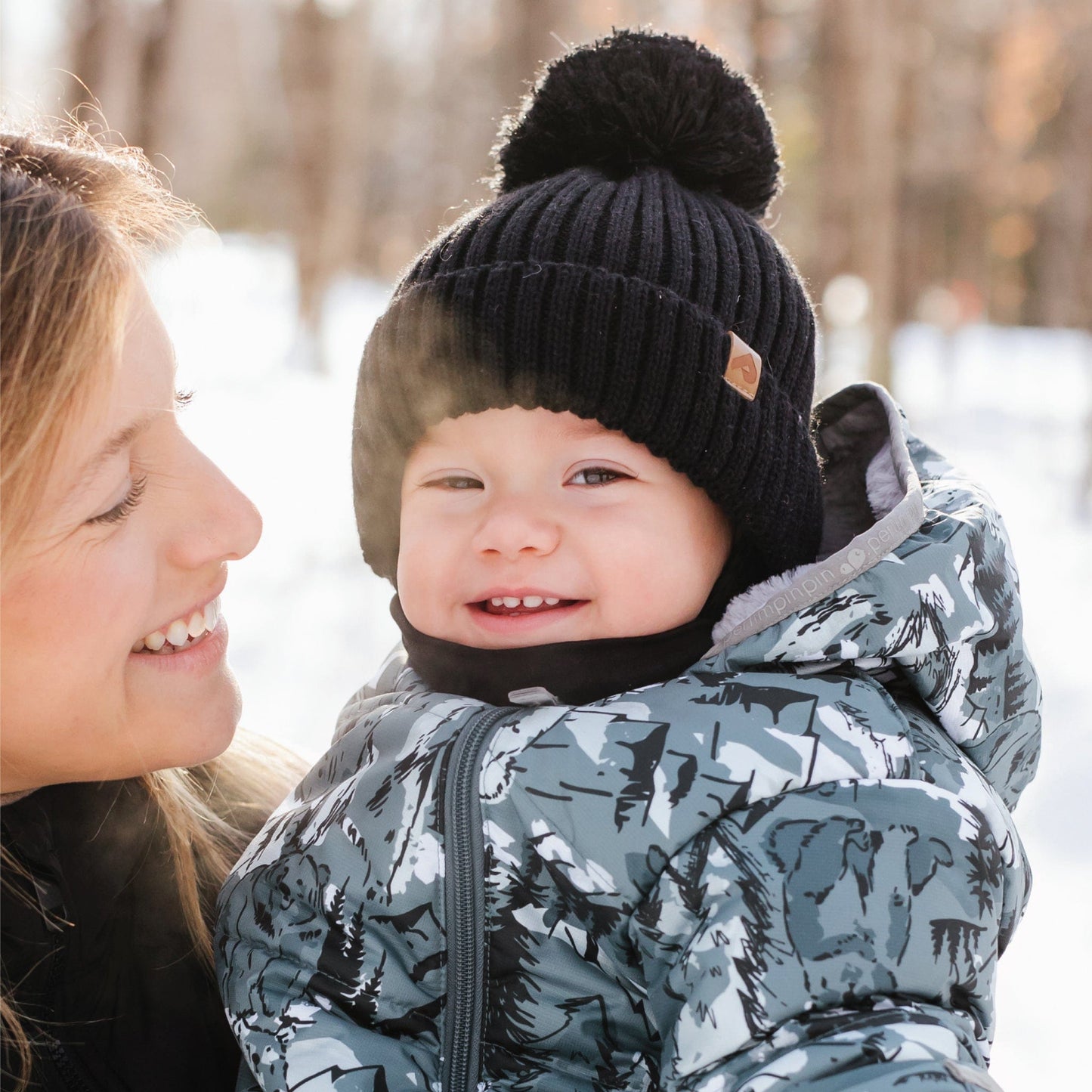 Tuque d'hiver avec pompon détachable et cordon - Noir