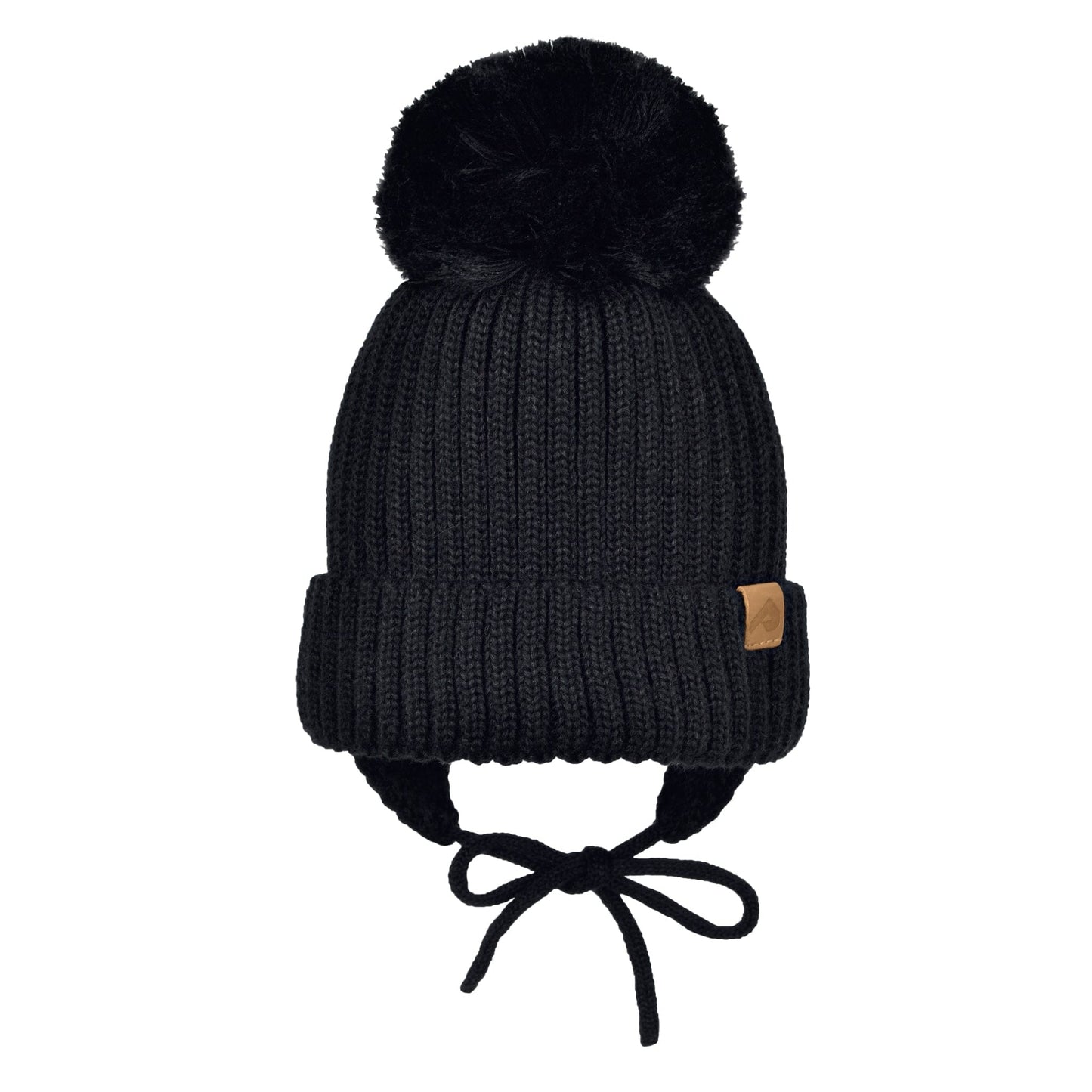 Tuque d'hiver avec pompon détachable et cordon - Noir