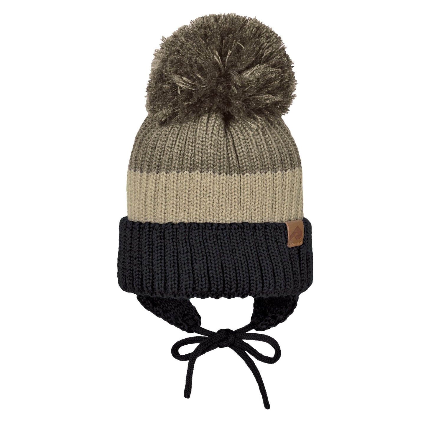 Tuque d'hiver avec pompon détachable et cordon - Kaki, Beige & Noir