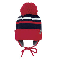 Tuque d'hiver à oreilles en acrylique - Cerise, blanc et marine