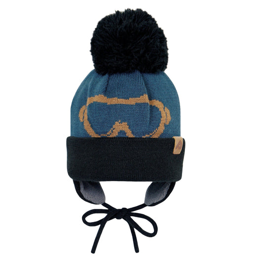 Acrylic hat with fleece lining and ears - Night, Cumin & Black