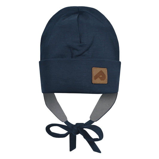 Jersey hat with fleece lining & strings - Navy