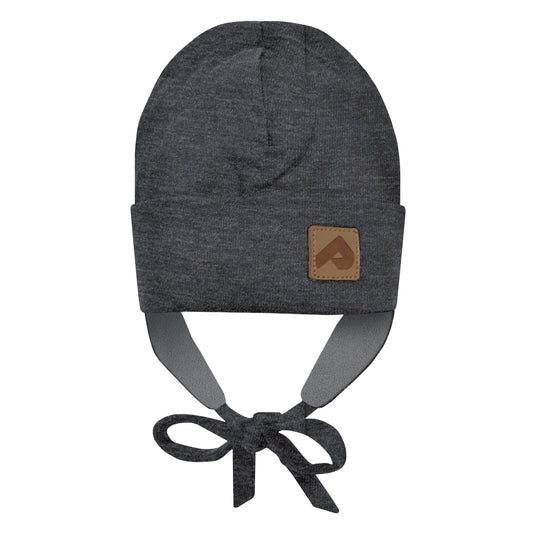 Jersey hat with fleece lining & strings - Gray