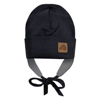 Jersey hat with fleece lining & strings - Black