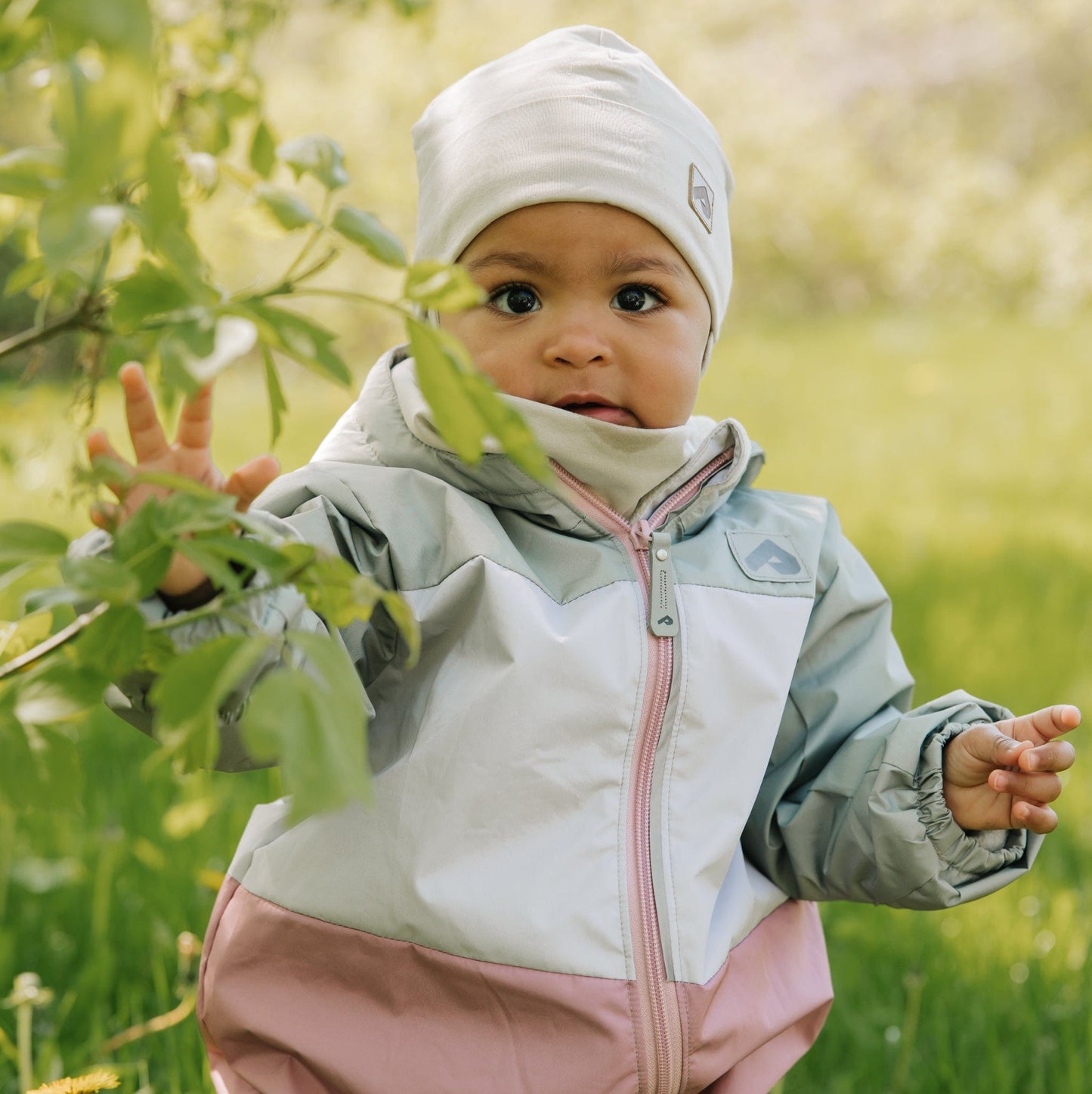 Mid-season bunting for baby - Olive, sand and cosmos