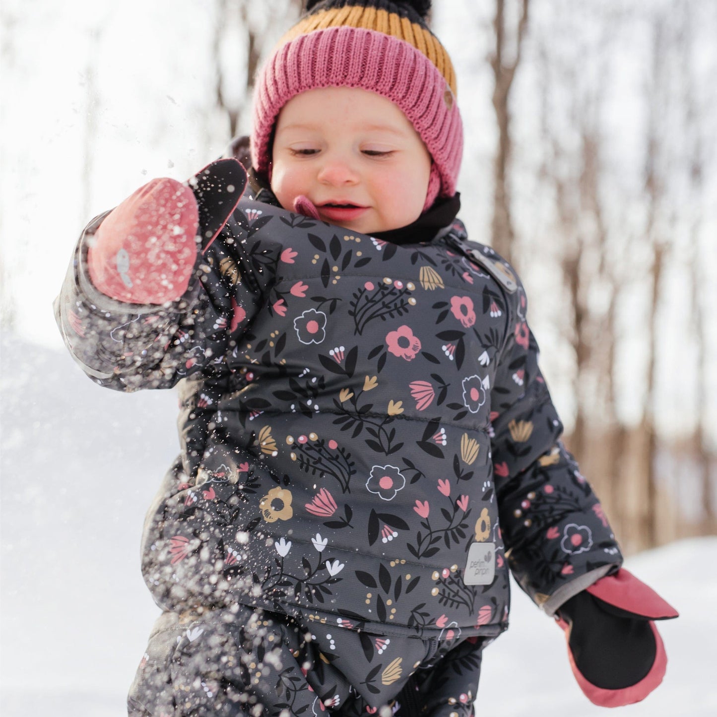 One piece baby snowsuit - Flowers