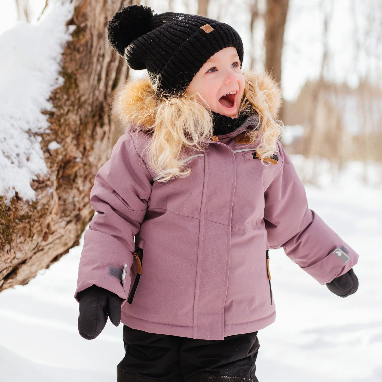 Two piece girl kid snowsuit - Blush textured