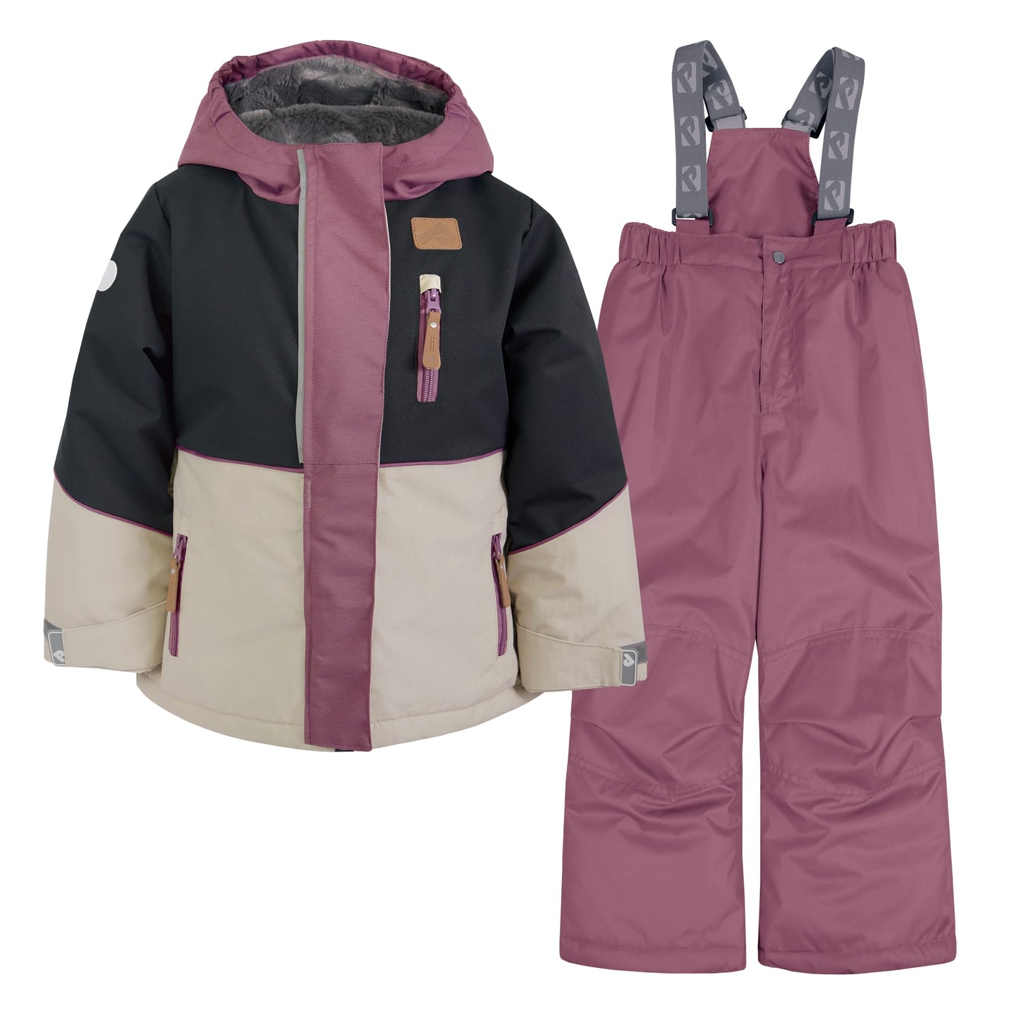 Two piece kid snowsuit - Plum, Black & Beige