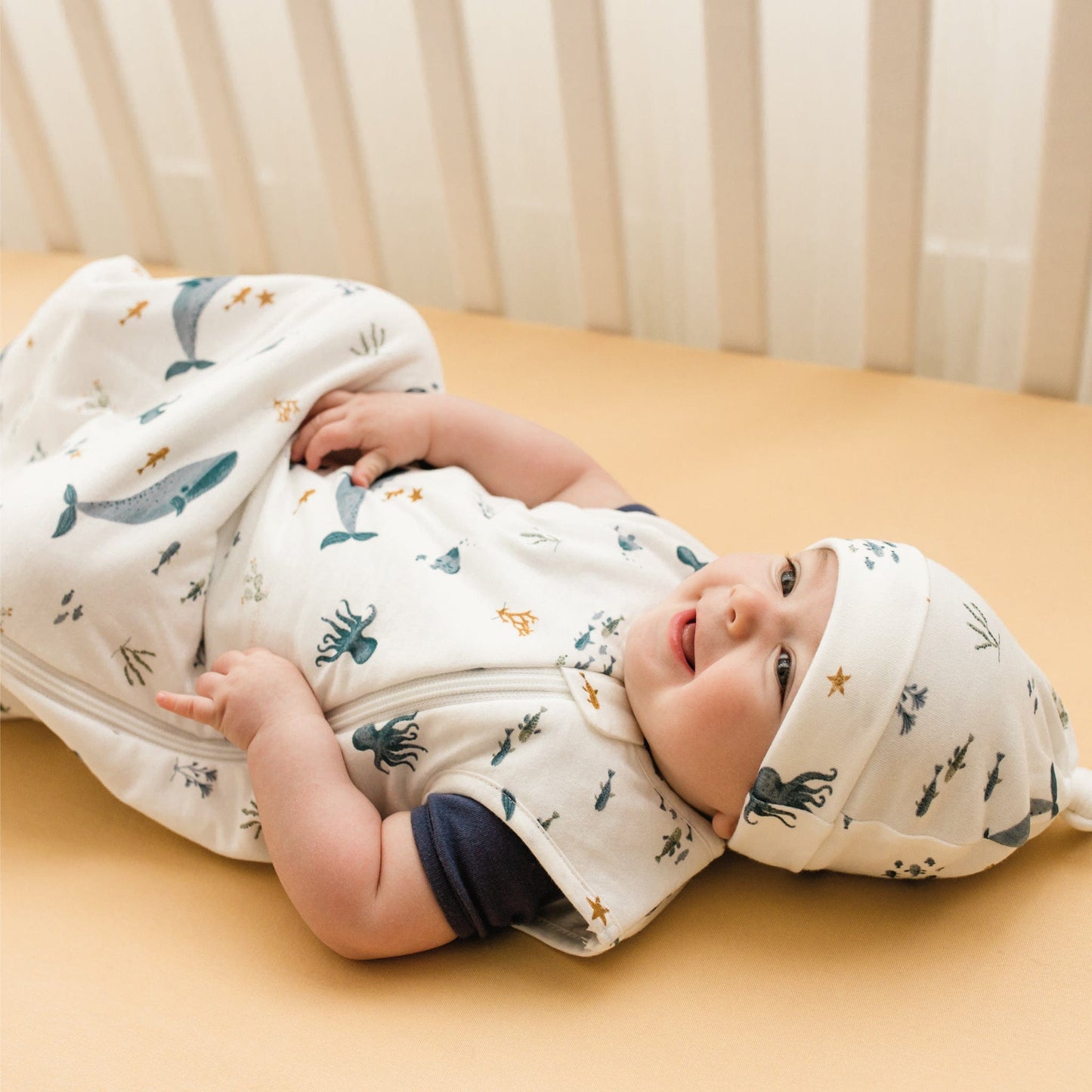 Bonnet pour bébé en bambou pour nouveau-né - Fond Marin