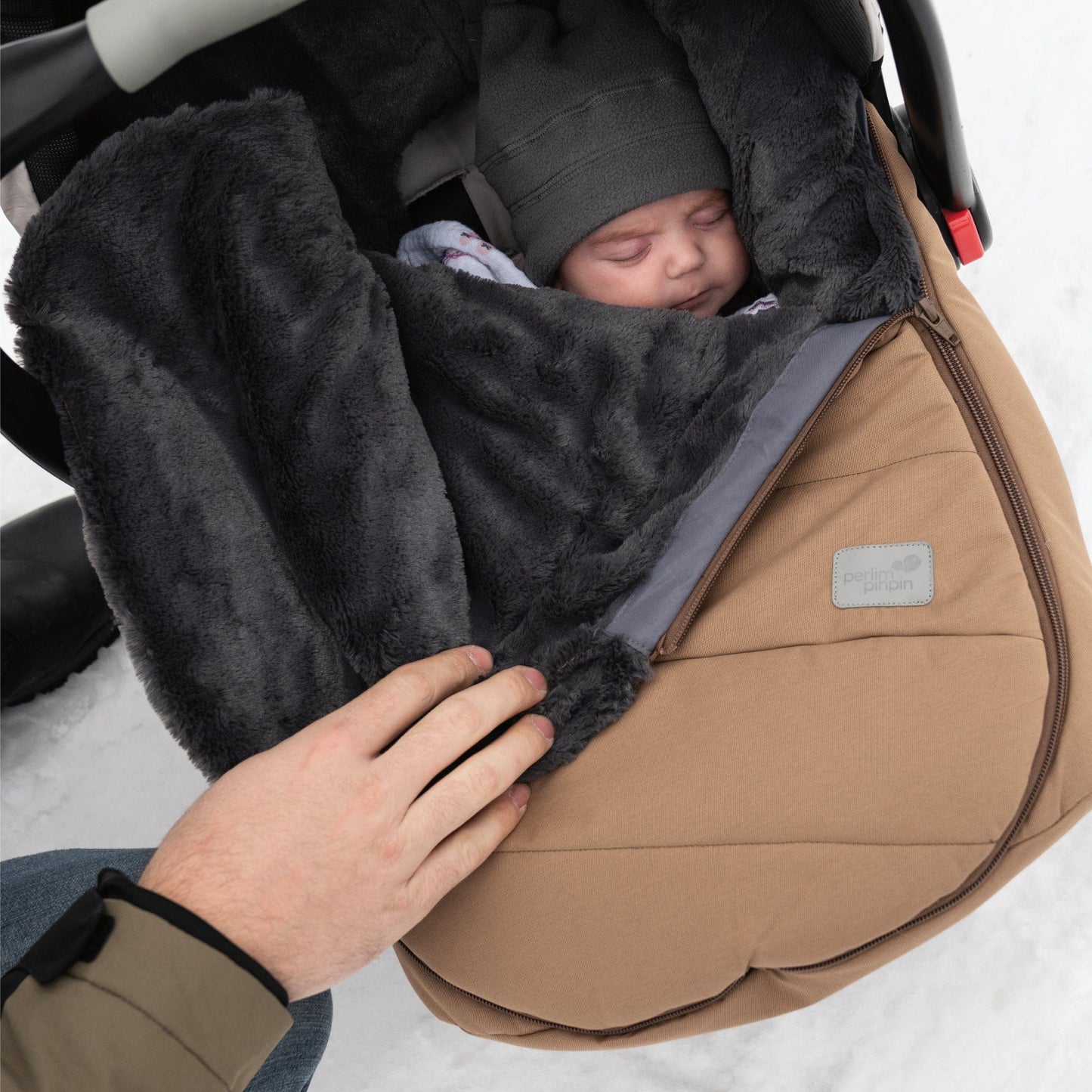 Baby car seat cover for winter - Toffee textured