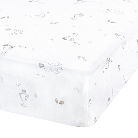 Cotton muslin fitted sheet - Goose