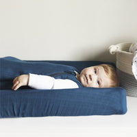 Housse de matelas à langer mousseline de coton - Bleu marine