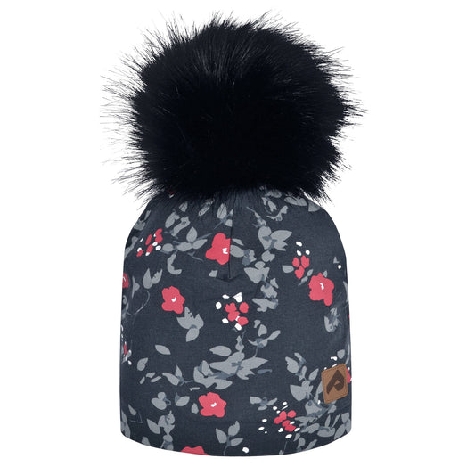 Cotton beanie with fleece lining - Anthracite Floral
