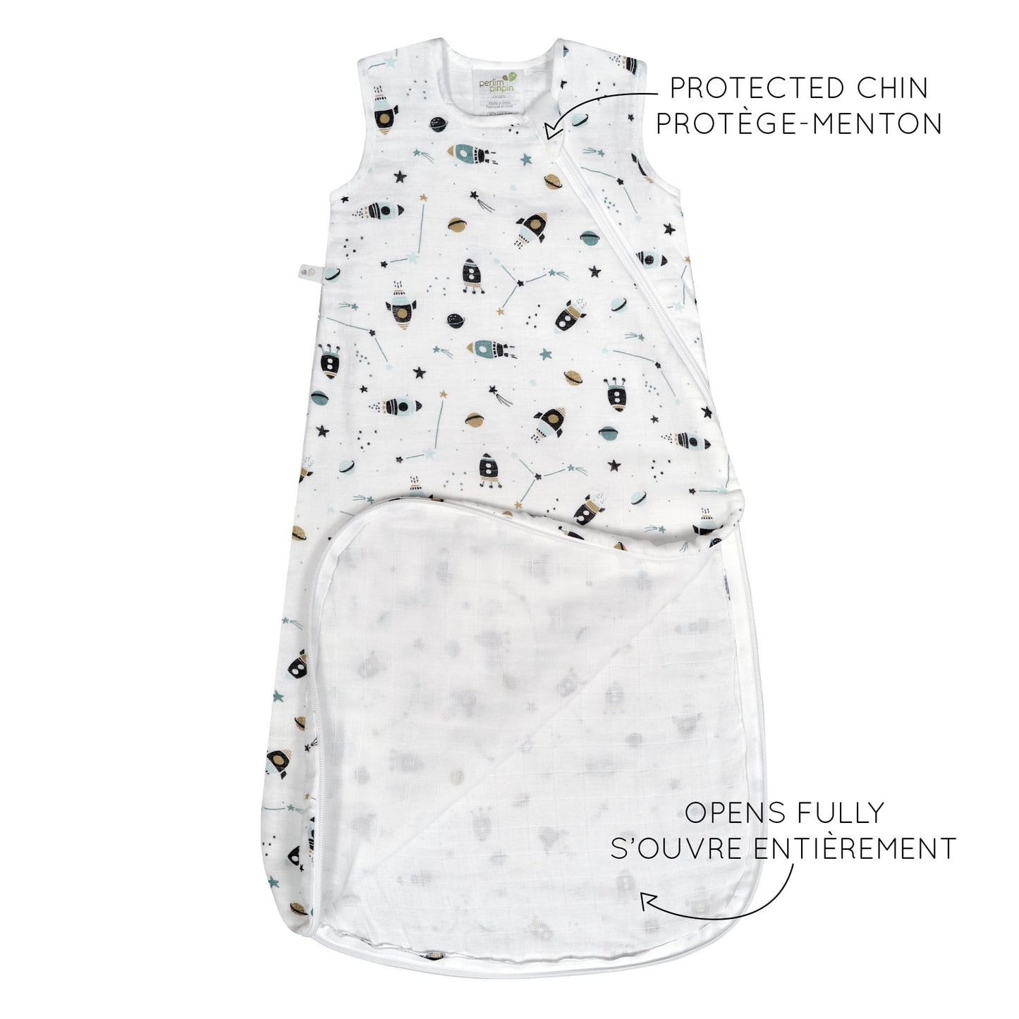 Sac de nuit mousseline de coton - fusées (0.7 tog)