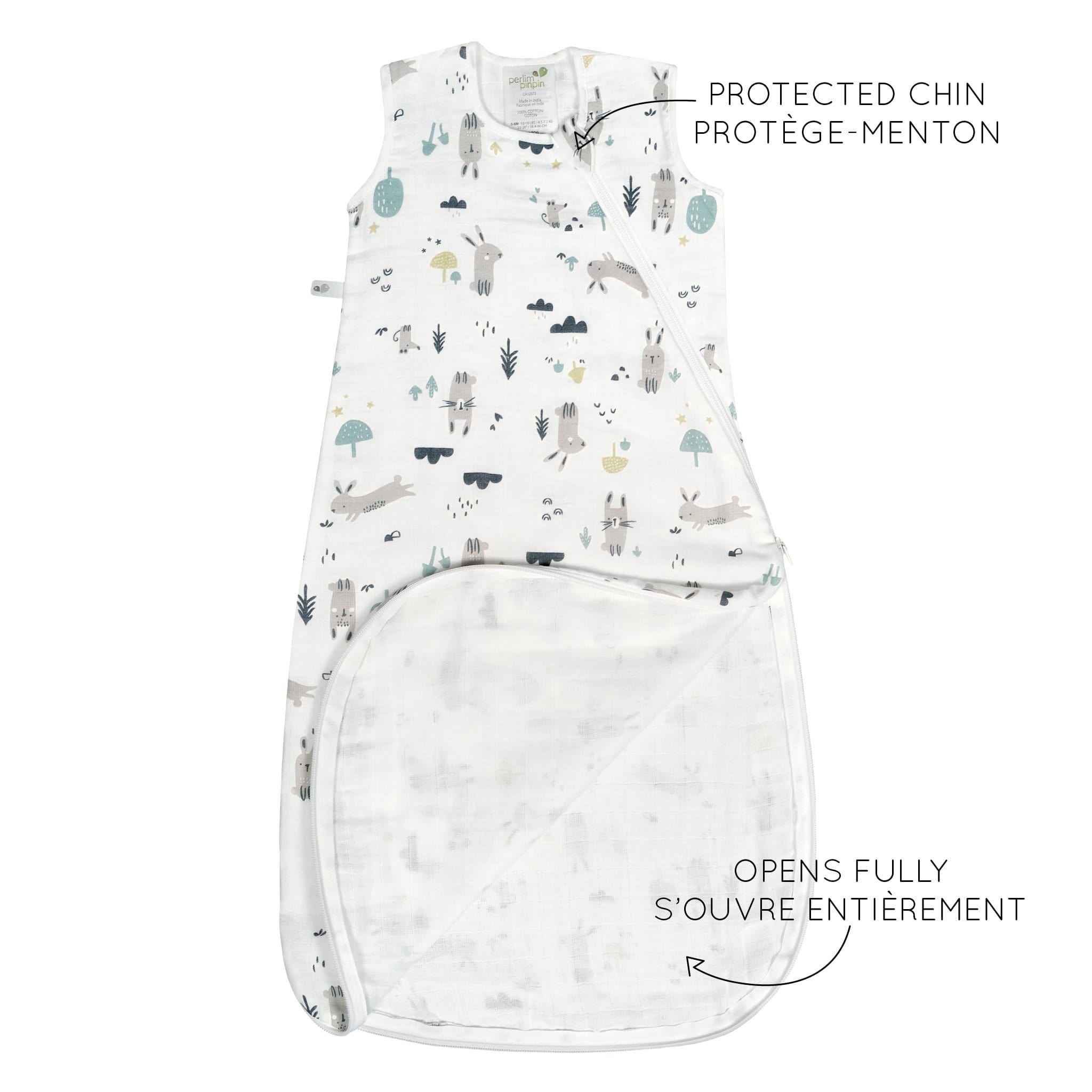 Sac de nuit mousseline de coton - lapins (0.7 tog)