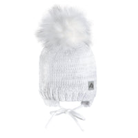 Tuque d'hiver avec pompon détachable et cordon - Blanc multi