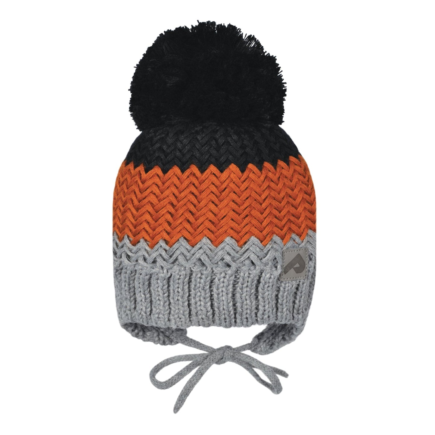 Winter hat with strings - Gray & Orange