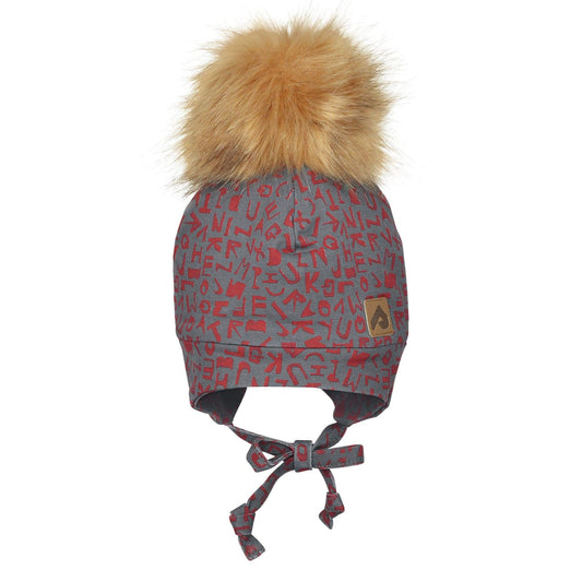 Hat with ear covers and pompom - Red alphabet