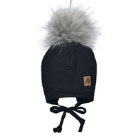 Chapeau de coton doublé de polar avec oreilles - noir