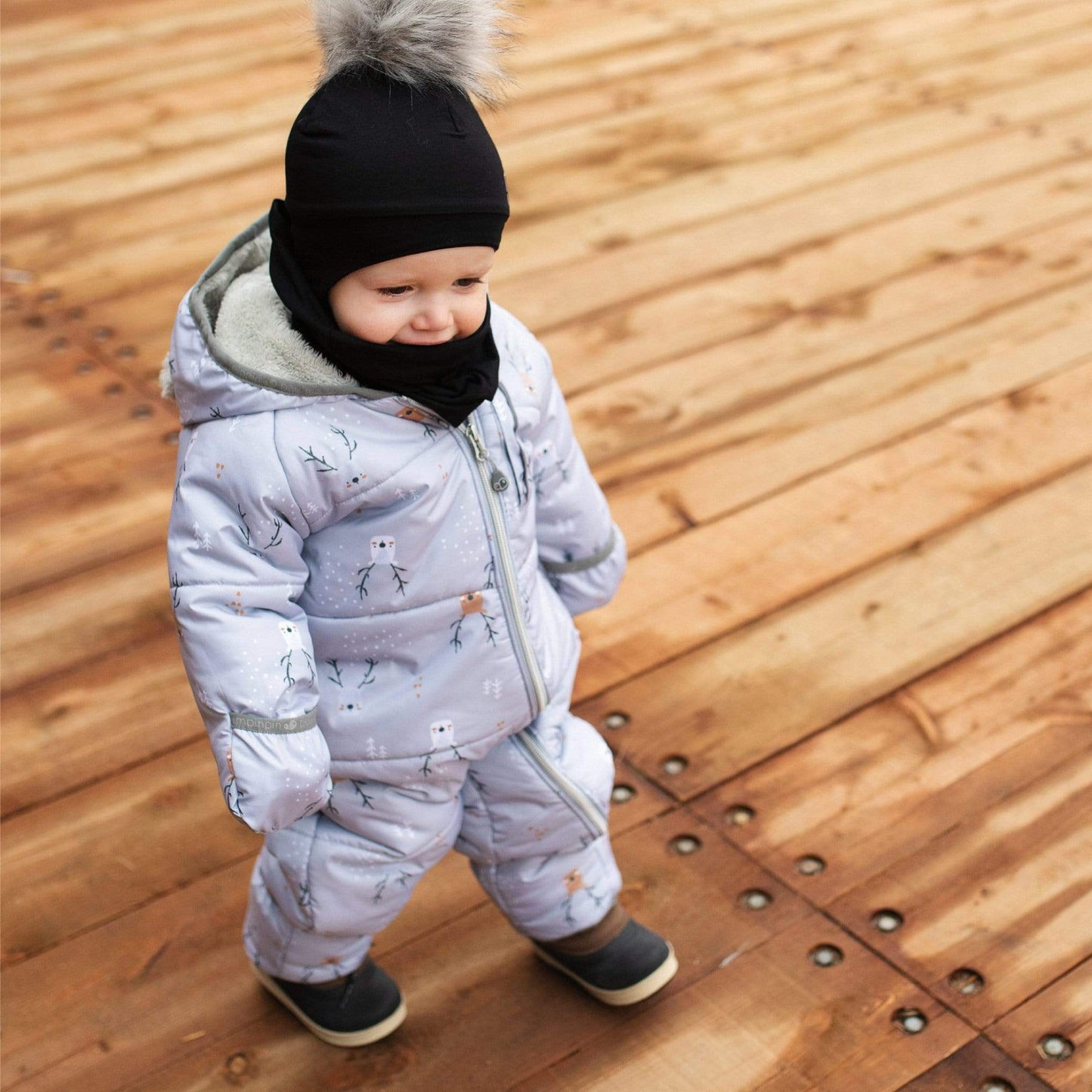 Chapeau de coton doublé de polar avec oreilles - noir