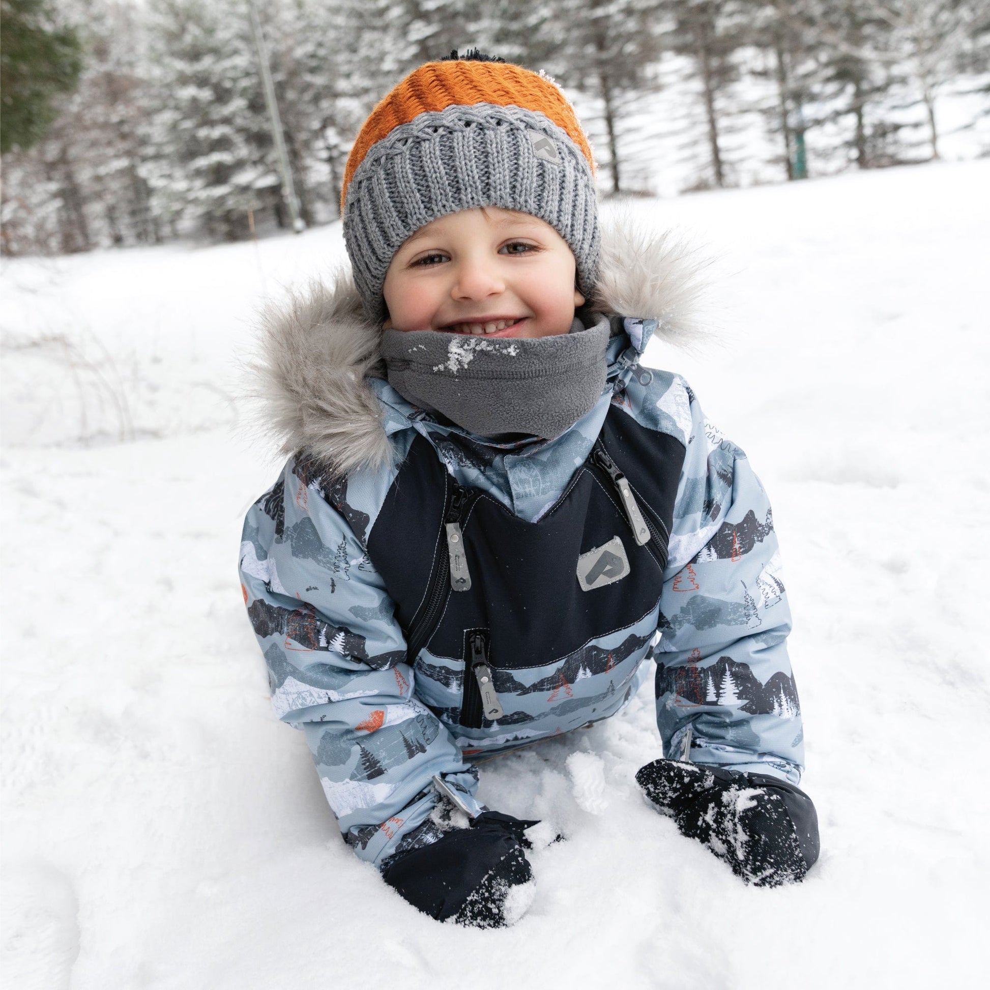 One piece toddler snowsuit - Black mountains – Perlimpinpin