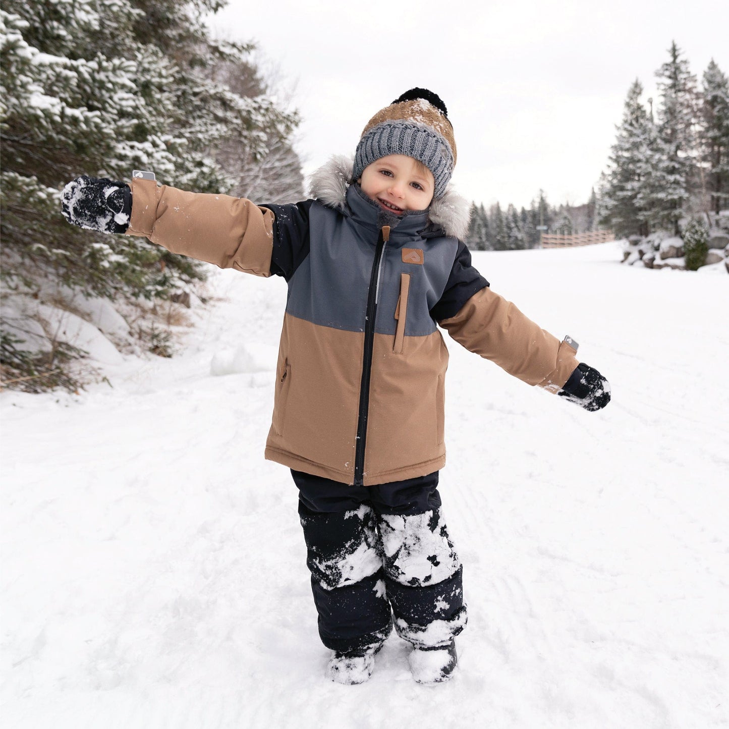 Two piece boy kid snowsuit - Toffee & Charbon textured